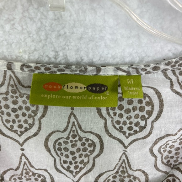 Rock paper flower tan Tibetan sheer tunic beach cover up. Size medium - Picture 6 of 7